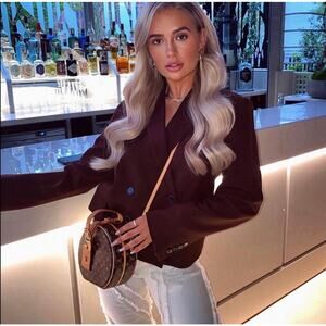 Zara EUC Cropped Double BreastBlazer Chocolate Brown Bloggers Favourite Size M